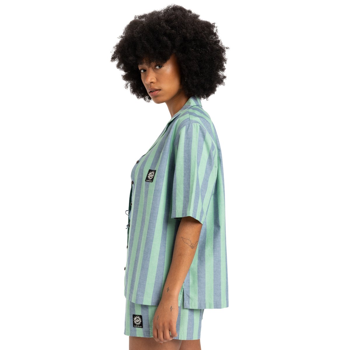 Chemise à manches courtes DAD vert green spruce stripe, QUIKSILVER