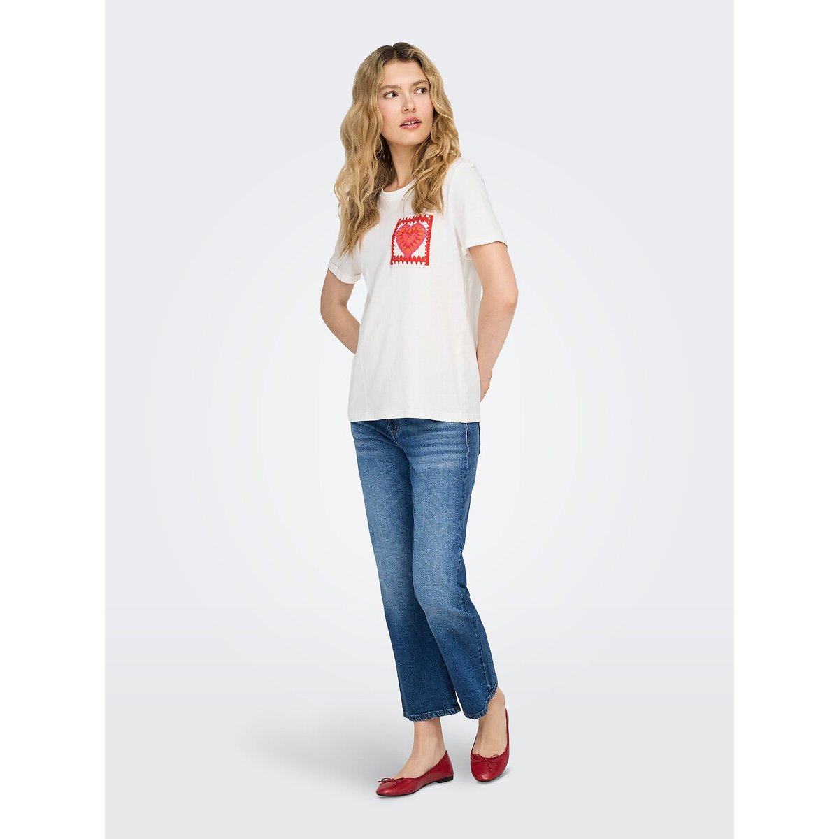 T-shirt met borduursel op de borst wit, ONLY