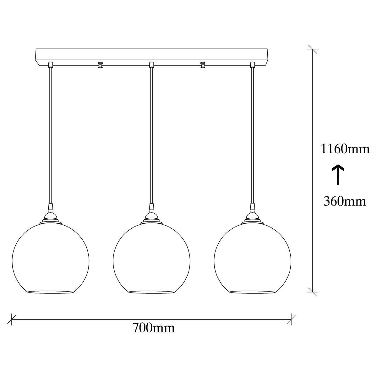 Suspension de table en verre doré, 3 globes 70 cm SIVAS ambre, PIER IMPORT