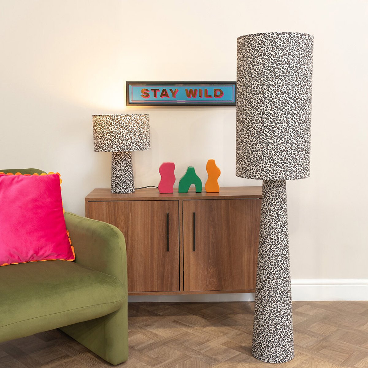 Beatrice Leopard Print Full Fabric Table Lamp natural, SO'HOME