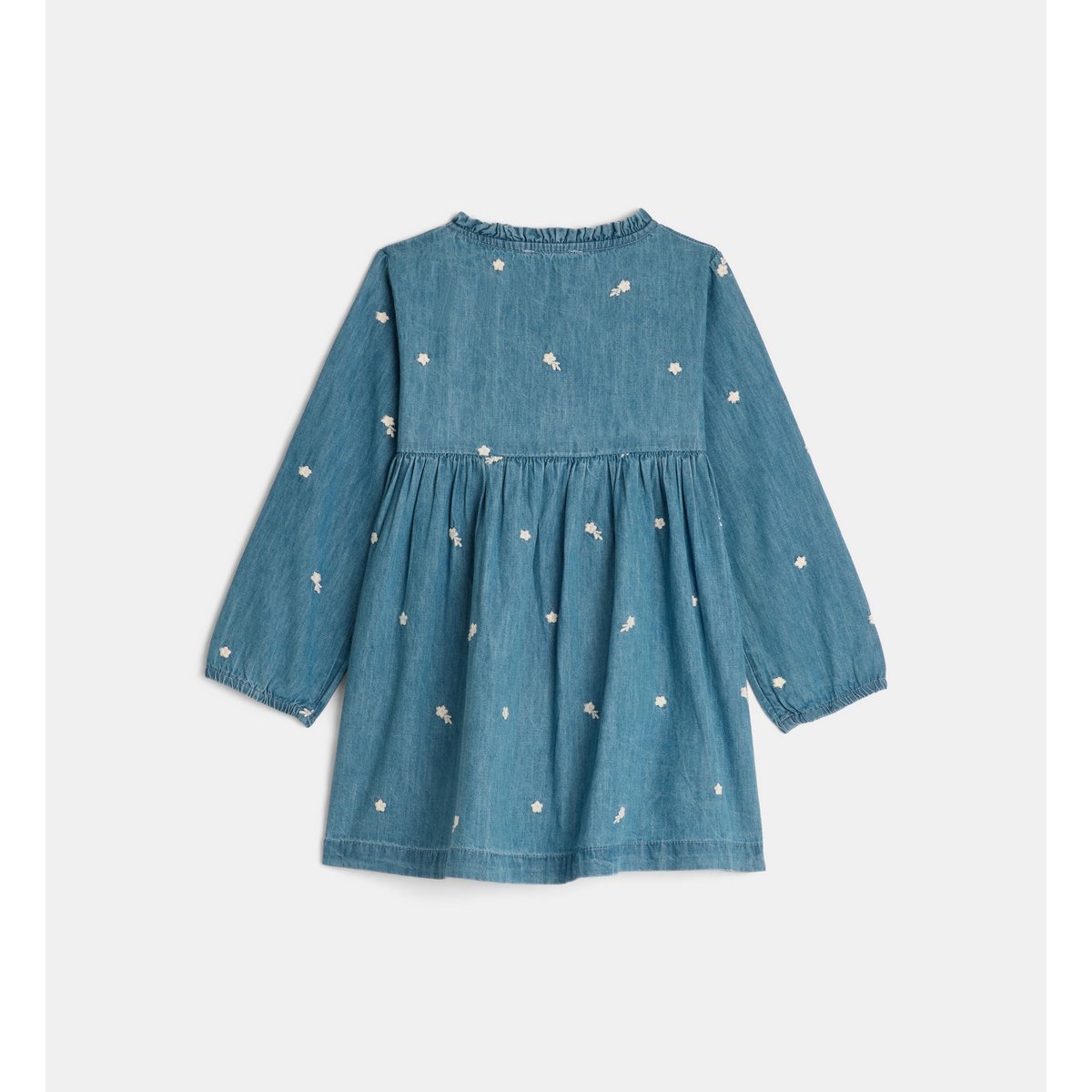 Robe denim évasée tasmine den fleurs coton bleu et écru, CADET ROUSSELLE