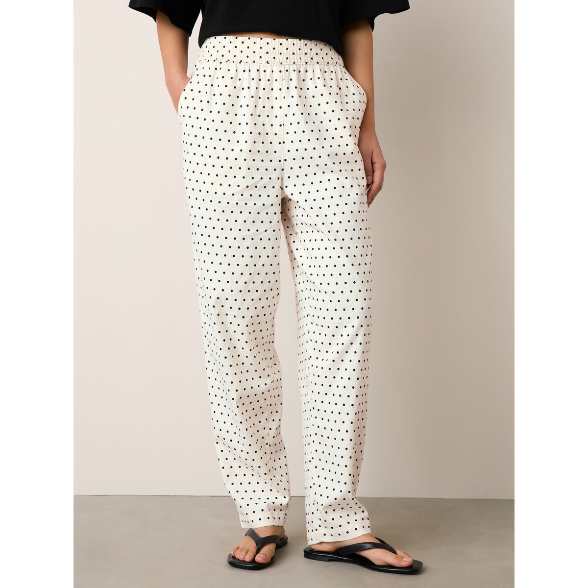Pantalon bouffant en lin mélangé tache blanche/noire, NEXT