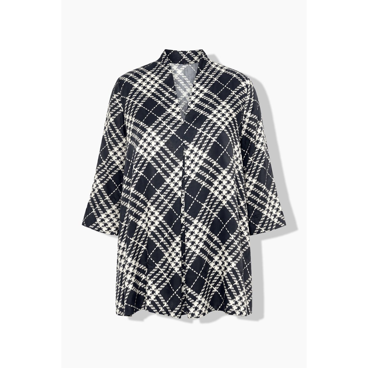Blouse en satin à carreaux noir, ULLA POPKEN