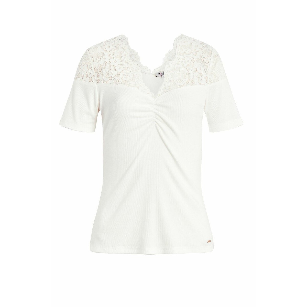 V-Neck T-Shirt with Short Sleeves white, MORGAN
