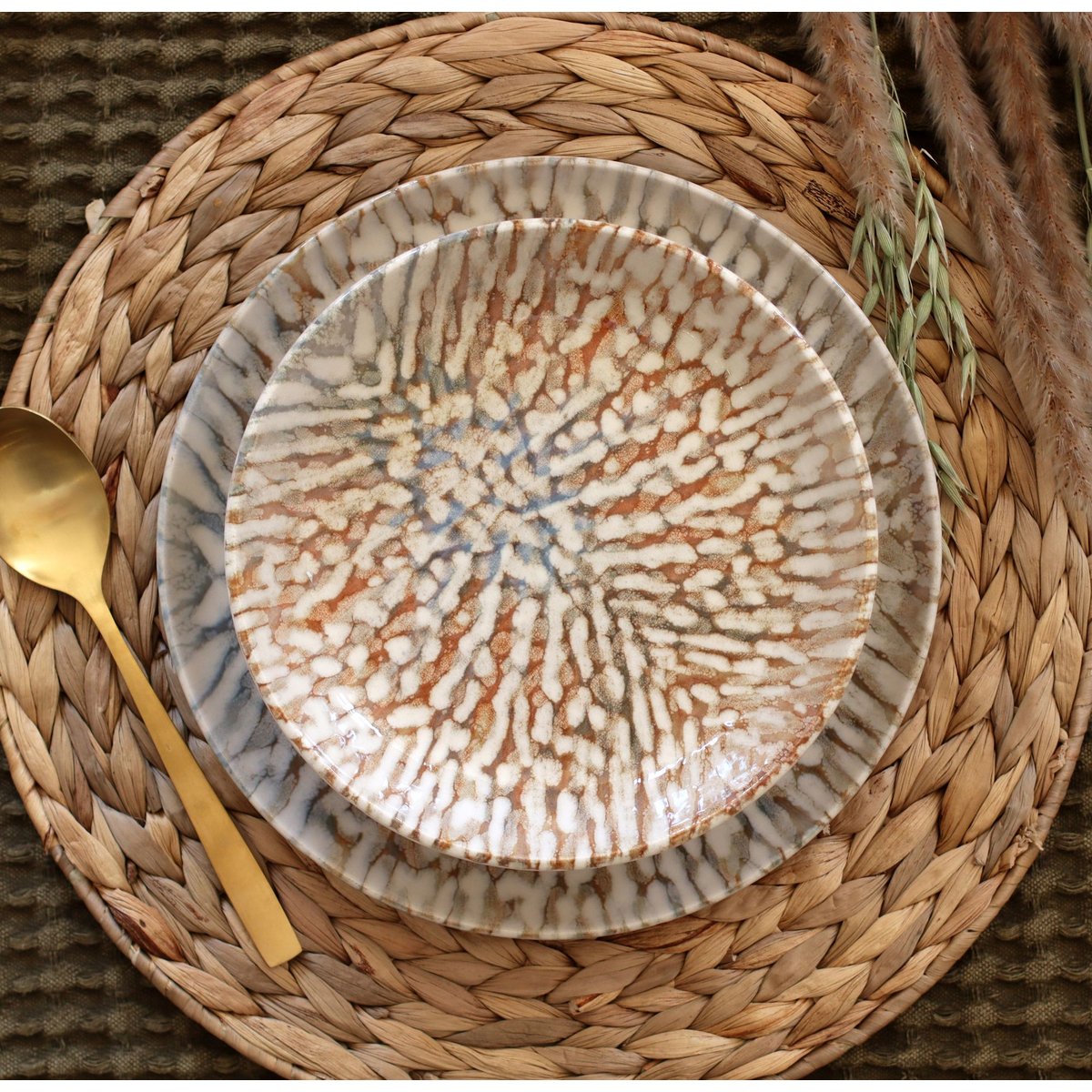 Lot de 6 assiettes creuses en grès 20,5cm, AMBRE beige-marron, NOVASTYL