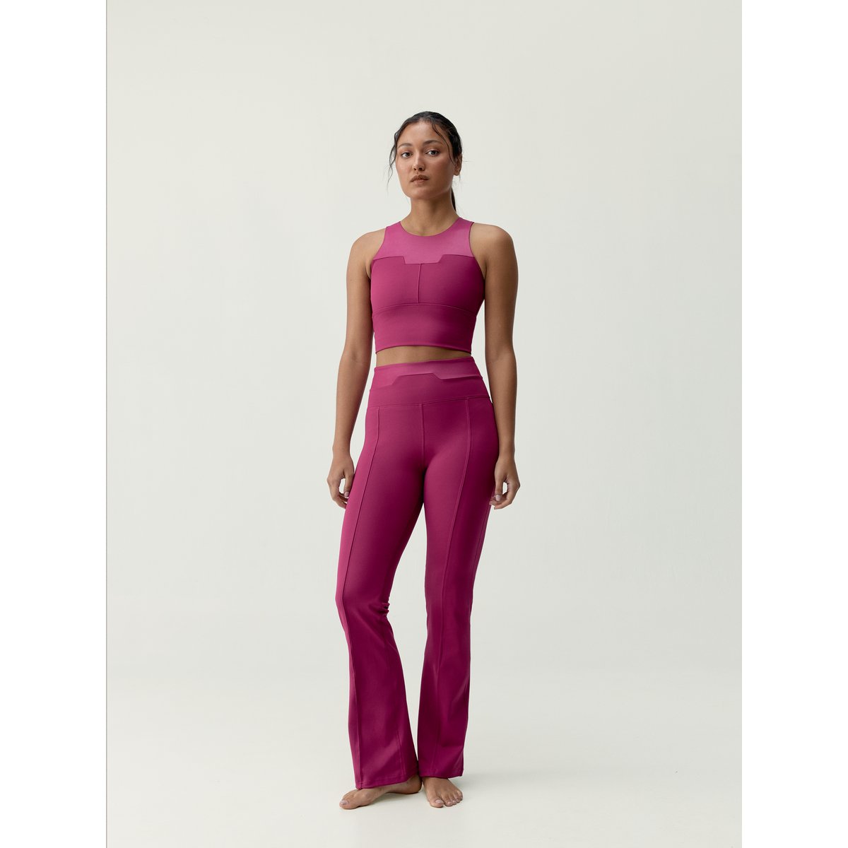 Legging de sport femme Kaia Taille extra haute coupe flare rouge prune, BORN