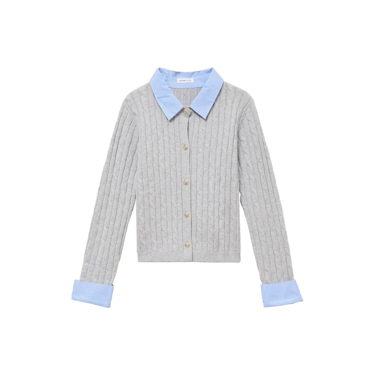 Gilet col chemise manches longues gris clair, CACHE CACHE