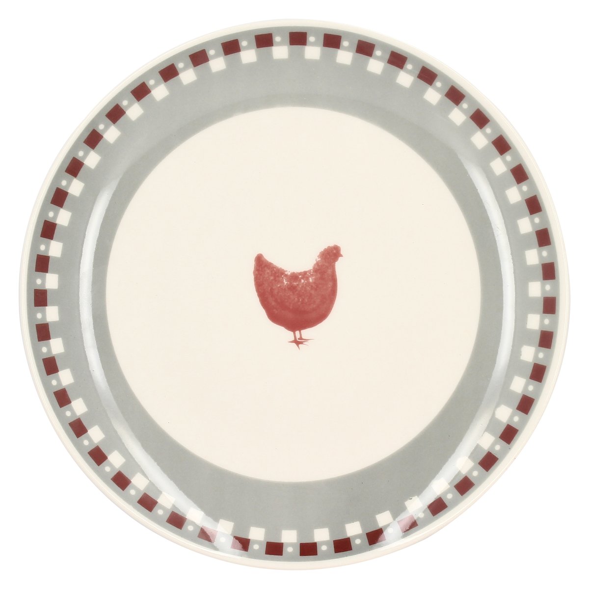 Lot de 6 assiettes plates en grès 26cm, GALLINA blanc-gris-rouge, NOVASTYL