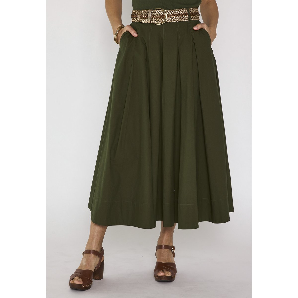 Jupe trapèze en coton OLIVE kaki, Maison 123