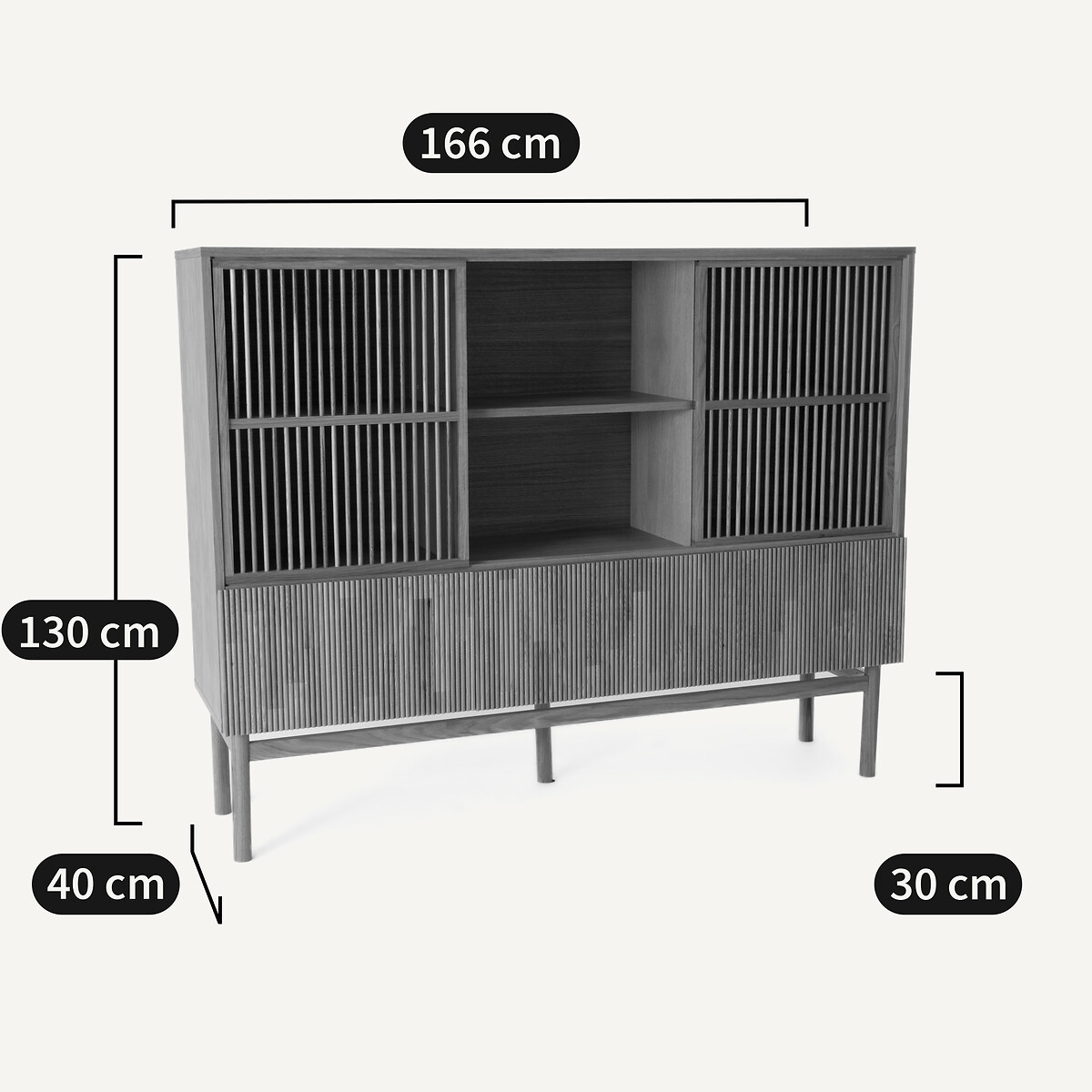 Vaisselier-bibliothèque chêne et plaqué, Bilbao chêne, LA REDOUTE INTERIEURS