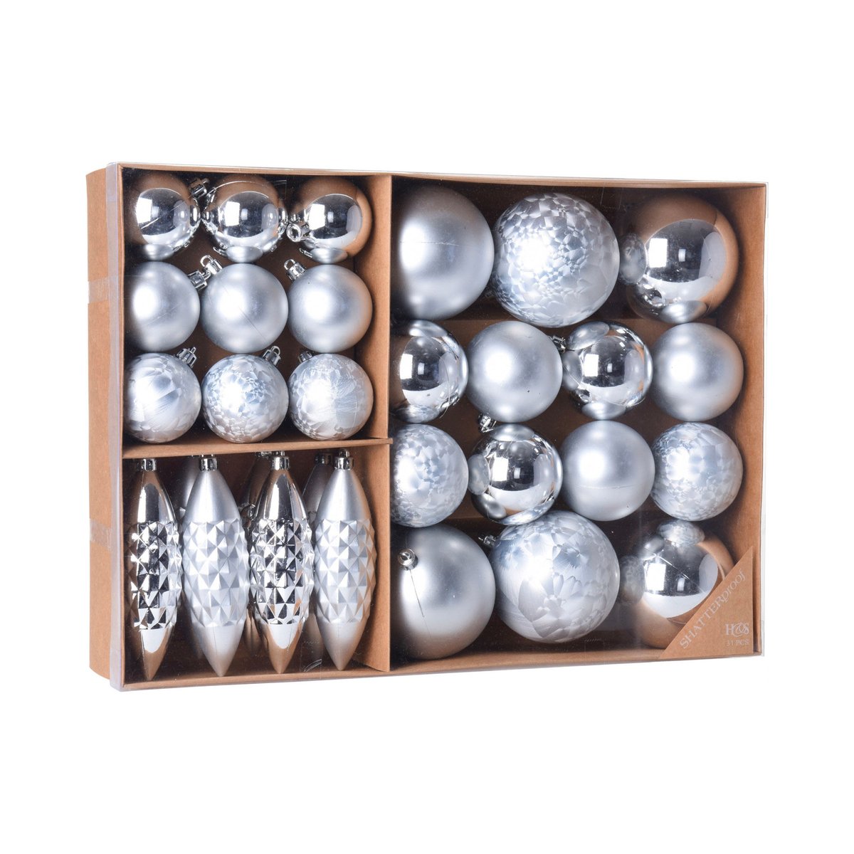 Set de 31 boules de Noël argentées argent, WADIGA