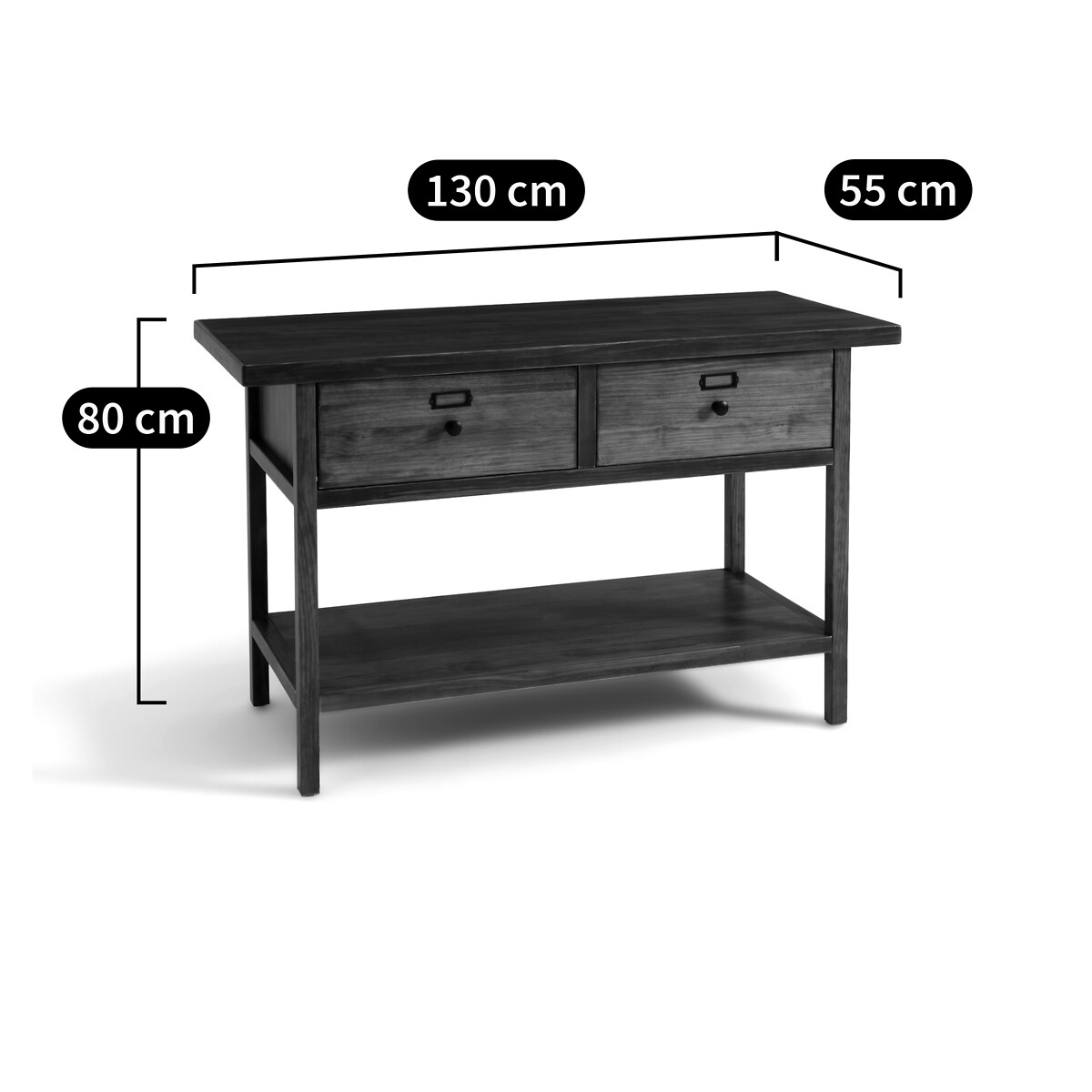 Lunja Solid Pine Double Vanity Unit dark wood, LA REDOUTE INTERIEURS