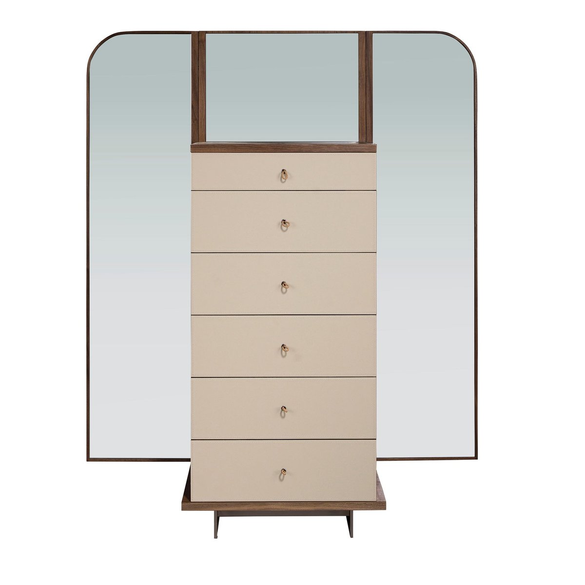 Commode en similicuir, noyer et acier poli avec miroir vison | noyer | acier, ANGEL CERDA