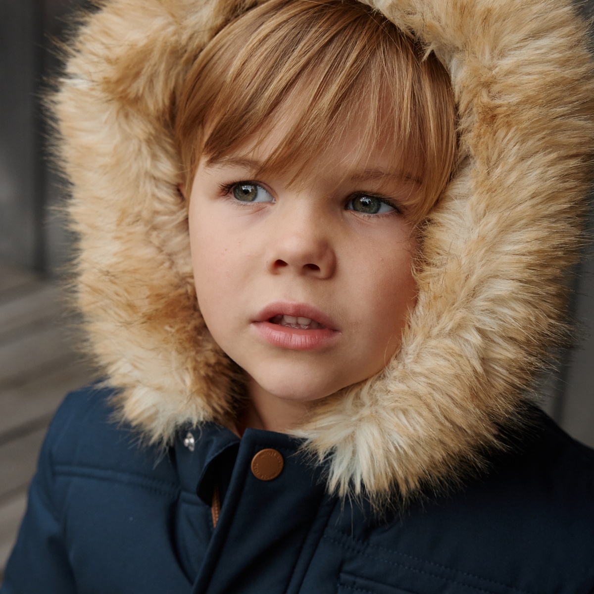 Doudoune enfant imperméable doublée sherpa avec capuche Louis bleu, PETIT BEGUIN