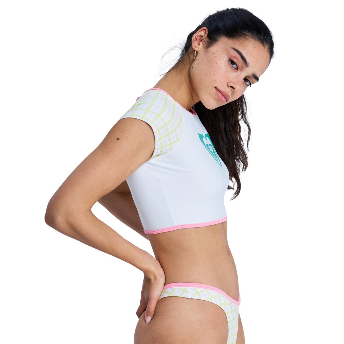 Lycra court à manches courtes THE SWELL CROP. blanc cloud dancer swell plaid, ROXY