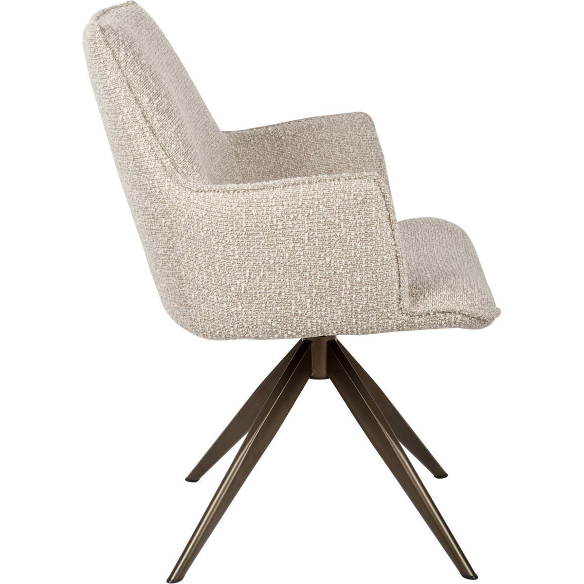Chaise pivotante rembourrée avec accoudoirs beige naturel et piètement bronze, RECOLLECTION