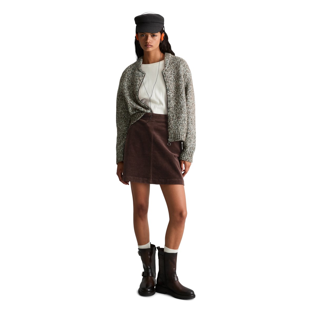 Cardigan zippé coupe décontractée en mélange de laine vierge et de laine d'alpaga beige, MARC O’POLO DENIM