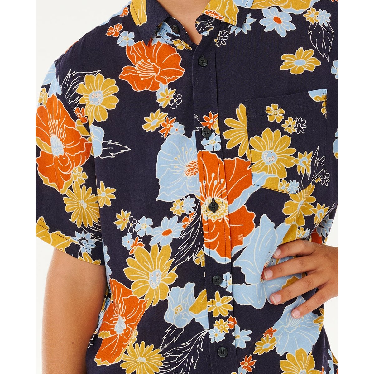 Chemise Pacific Rinse manches courtes garçon bleu marine foncé, RIP CURL