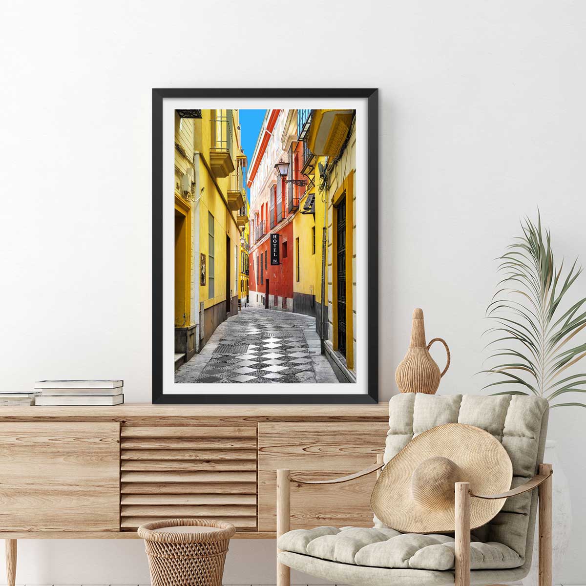 Affiche spain street affiche + cadre en bois - noir, HEXOA