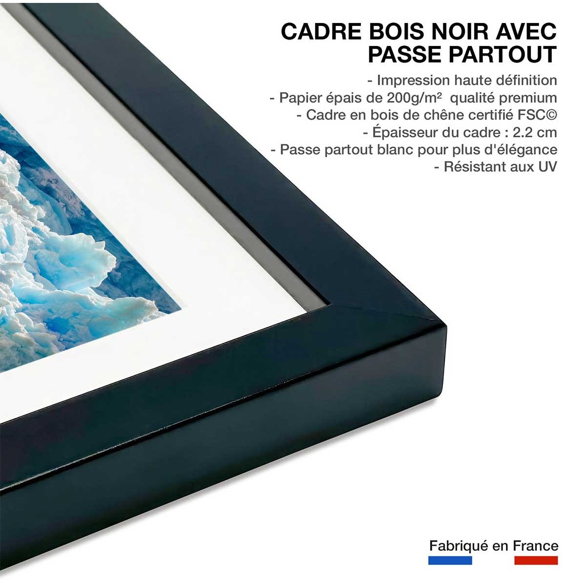 Affiche paysage Fonte glacière affiche + cadre en bois - noir, HEXOA