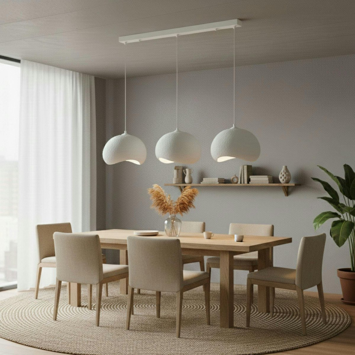 Suspension table à manger blanche 3 lampes 110 cm NOXIS blanc, PIER IMPORT