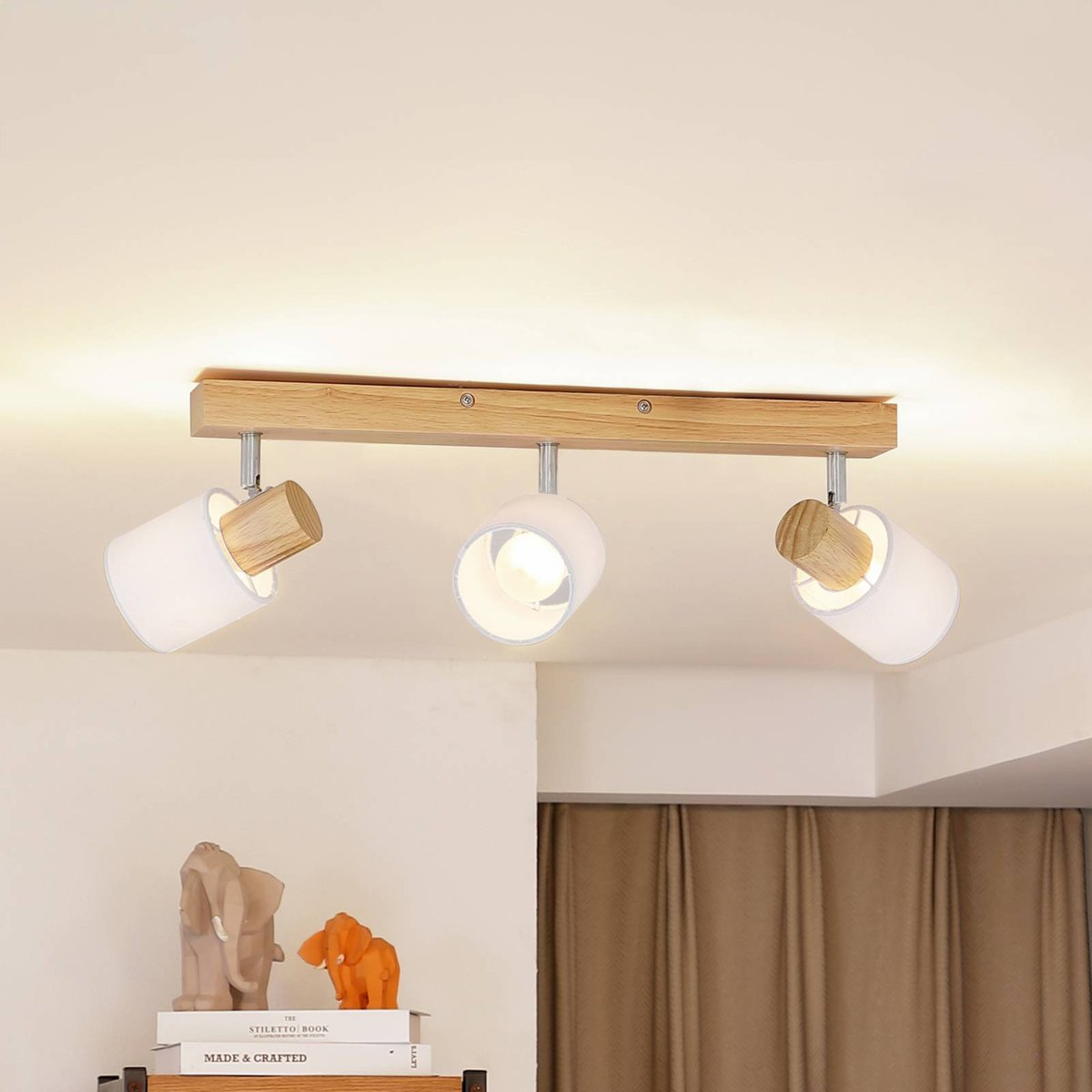 Spot en bois moderne, Wanessa bois clair, blanc, LINDBY