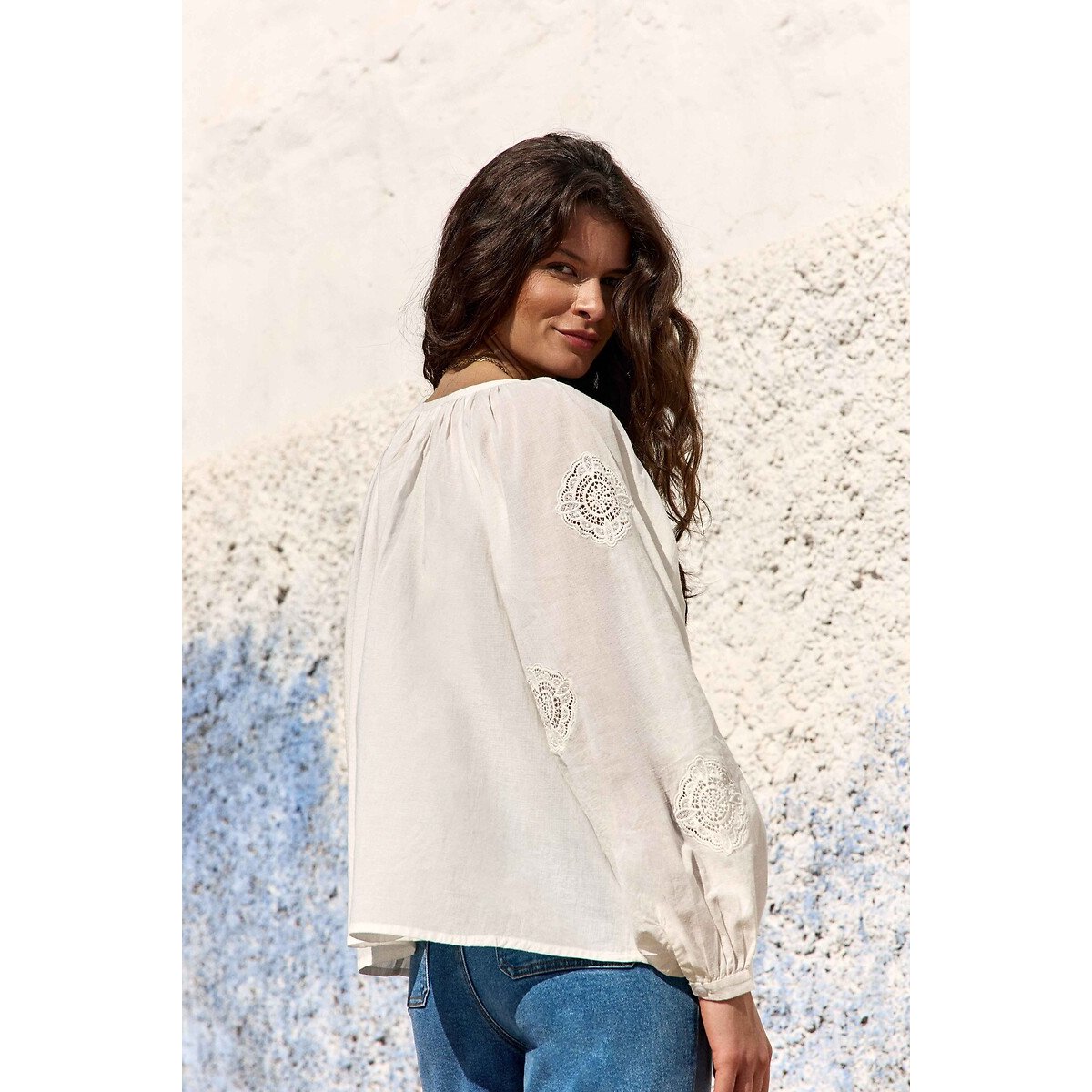 Blouse ample brodée en coton, BLAZIA blanc, LA PETITE ETOILE