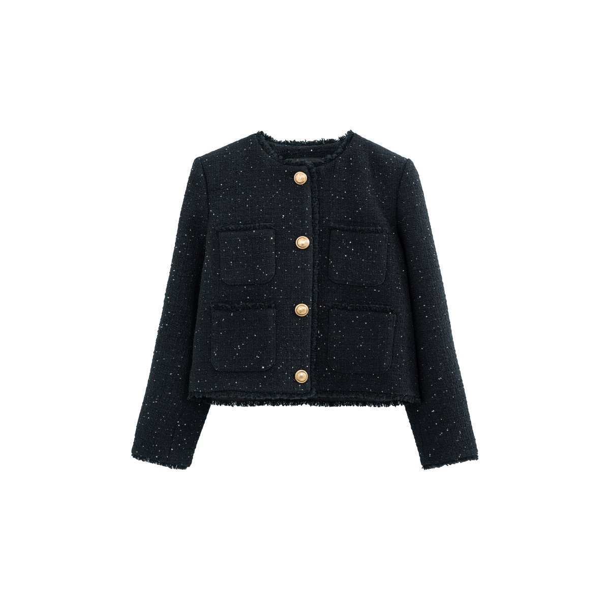 Veste courte effet tweed et sequins brodés bleu marine, IKKS