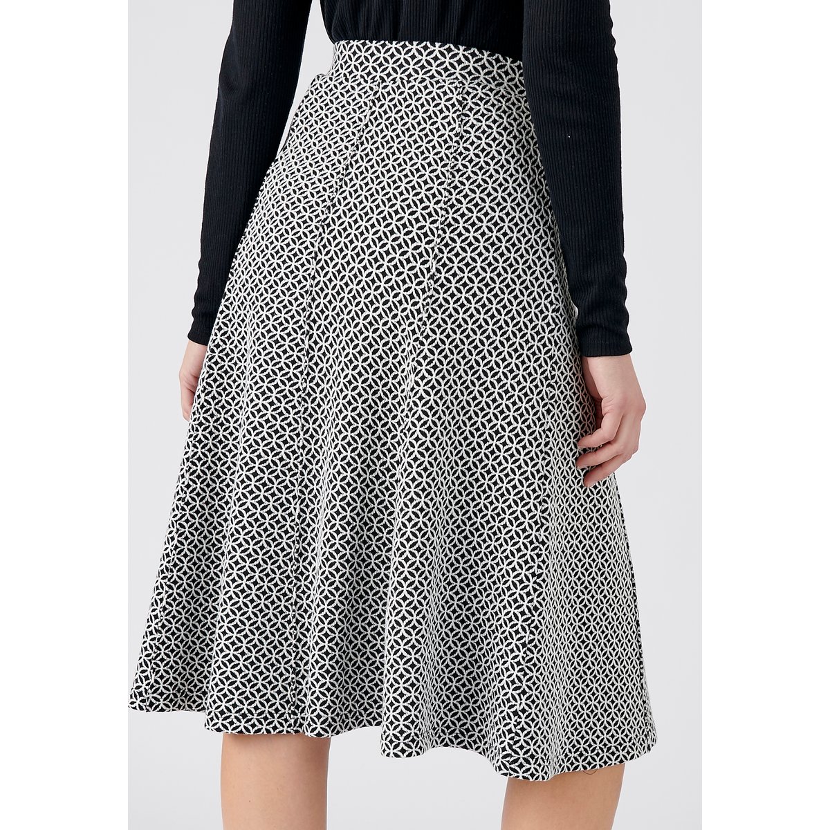 Jupe évasée maille jacquard noir géométrique, DAMART