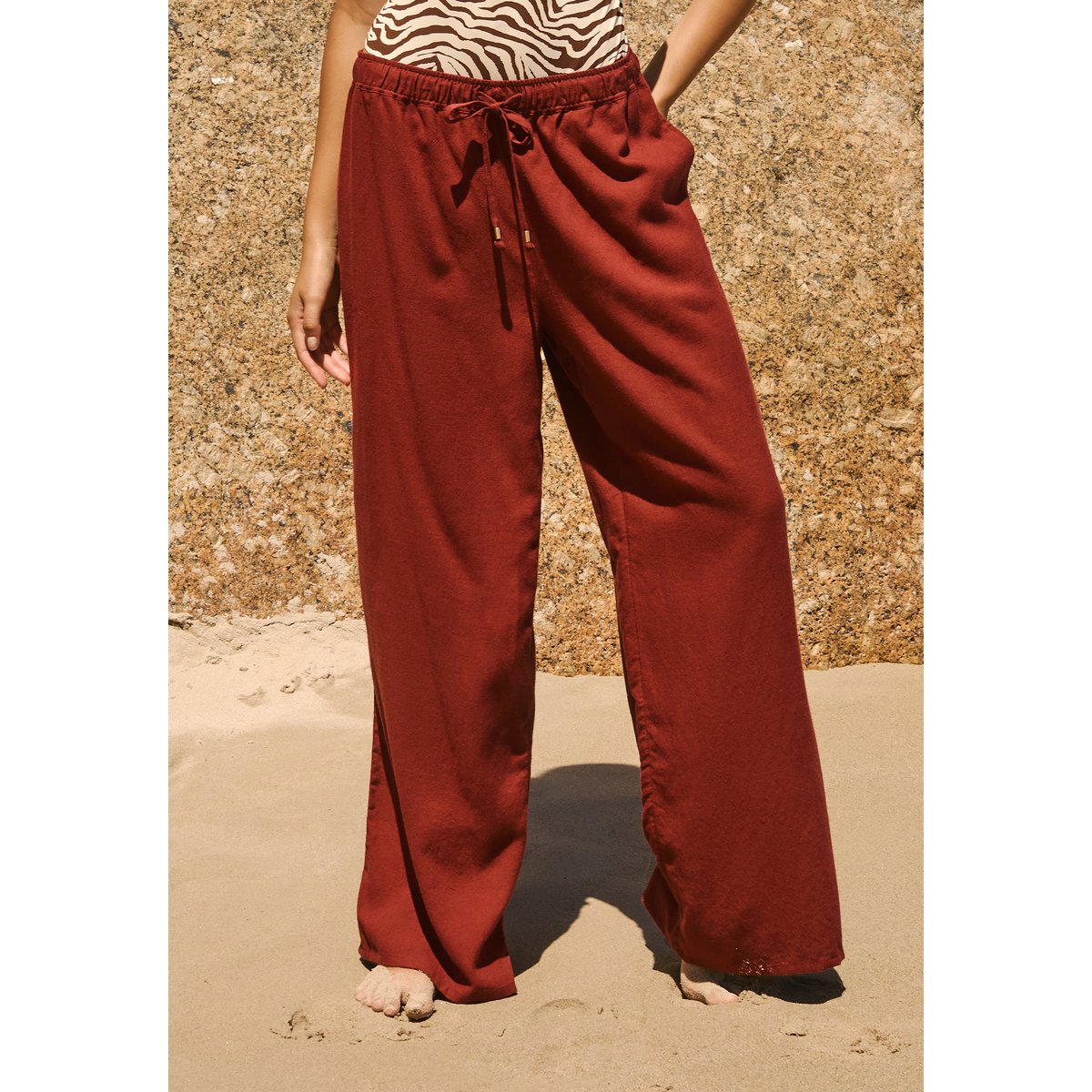 Pantalon fluide élastiqué CHILL BEACH marron, ETAM