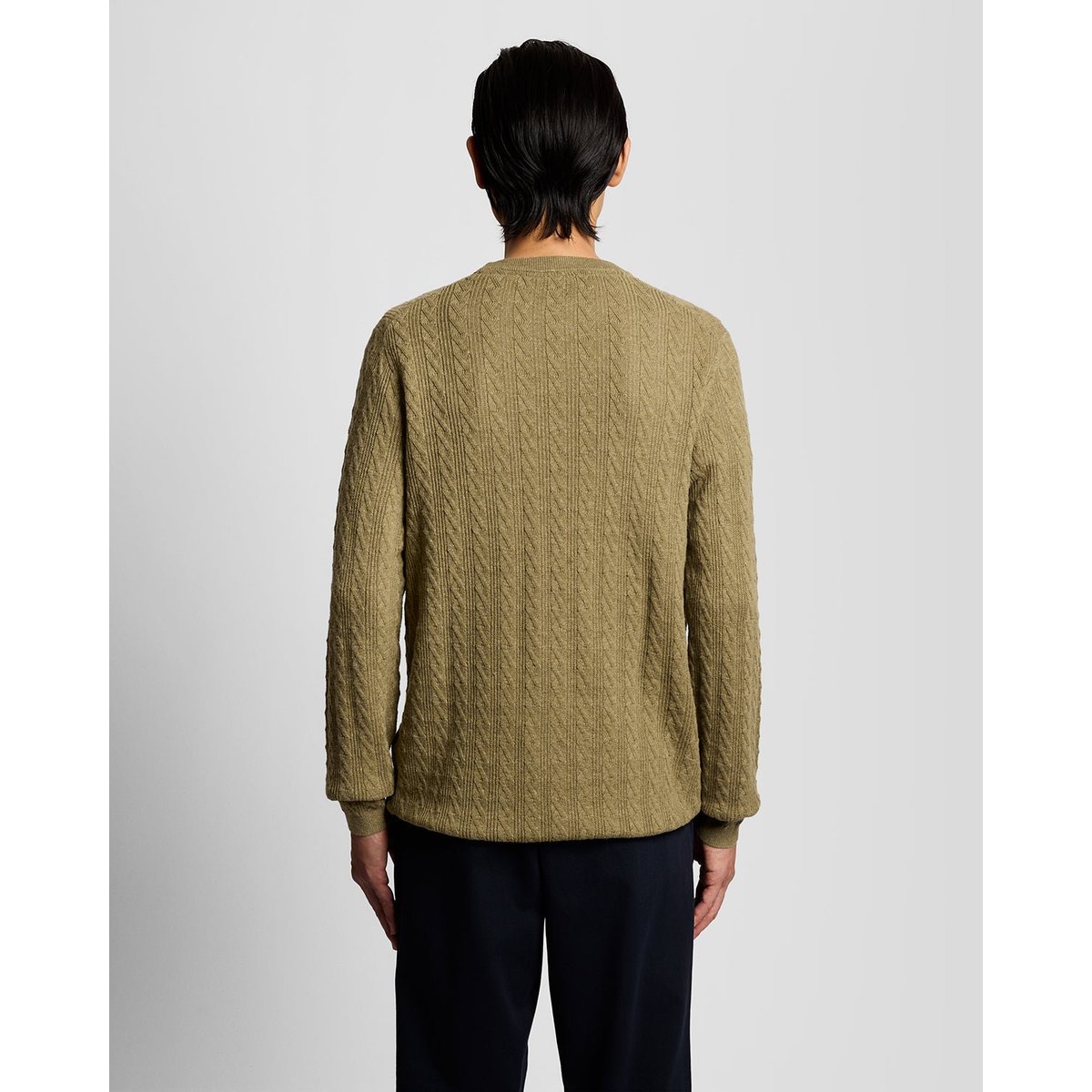 Pull en mélange de lin côtelé col rond vert herbe chiné, LYLE & SCOTT