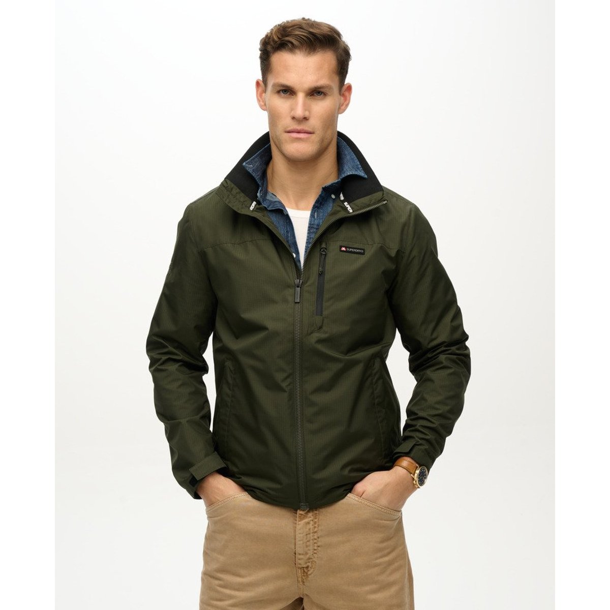 Coupe-vent à logo sans capuche Windbreaker vert olive surplus goods, SUPERDRY