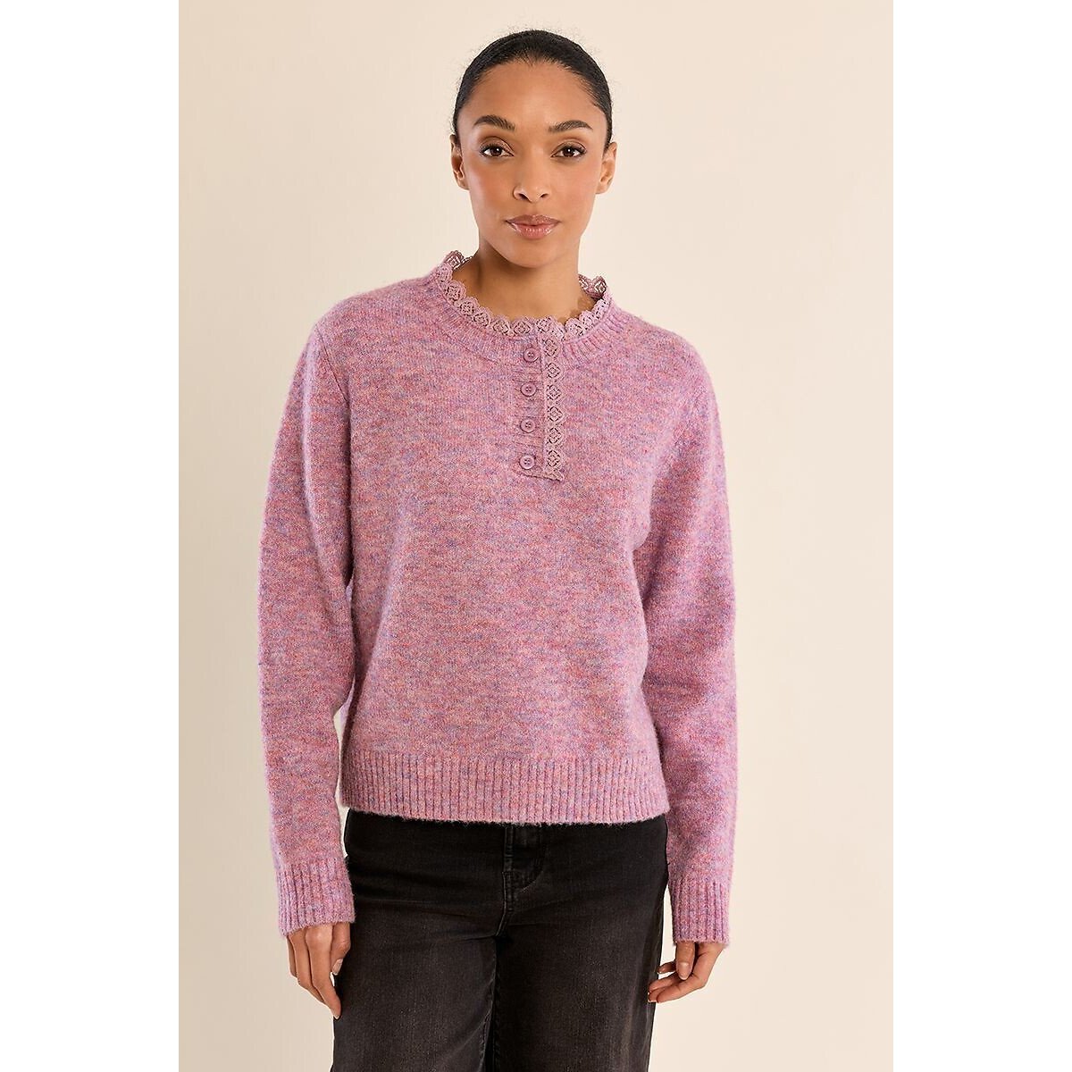 Camisola com gola redonda e botões malva, MOLLY BRACKEN