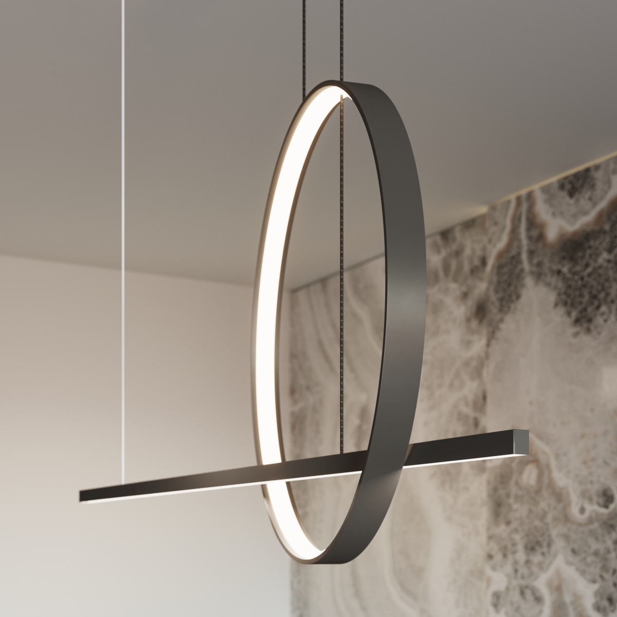 Suspension Aluminium Noir LED 2 Glad noir, EDEN