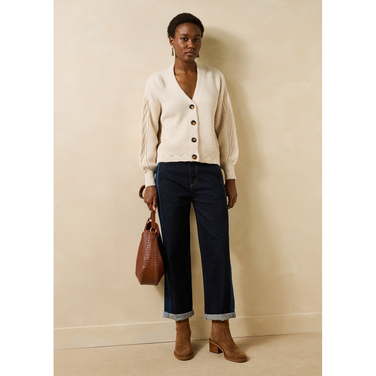 Gilet court manches longues col V ecru, LA FEE MARABOUTEE