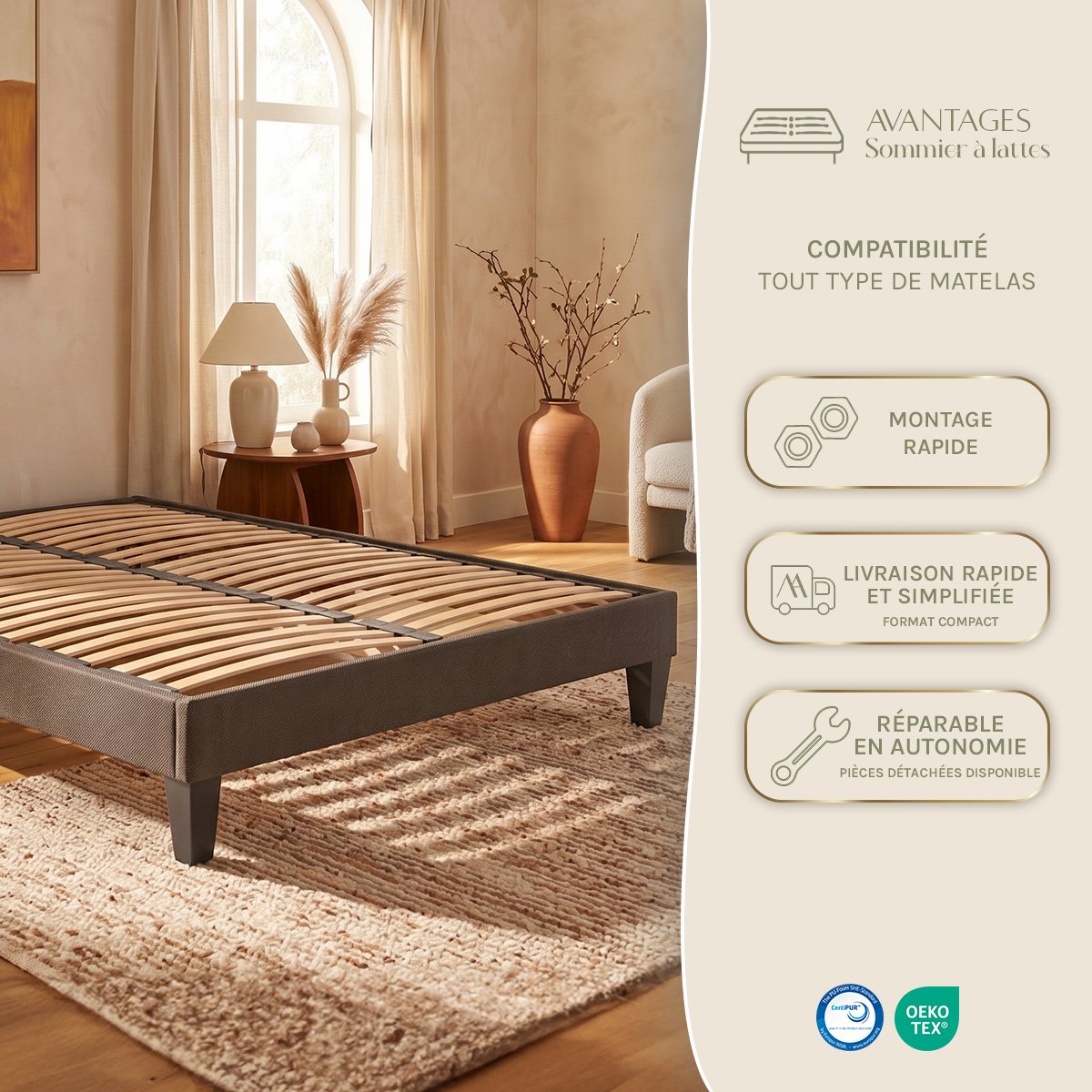 Prêt-à-dormir AUBERTIN avec Sommier AURORE et Accessoires blanc, MAISON AUBERTIN