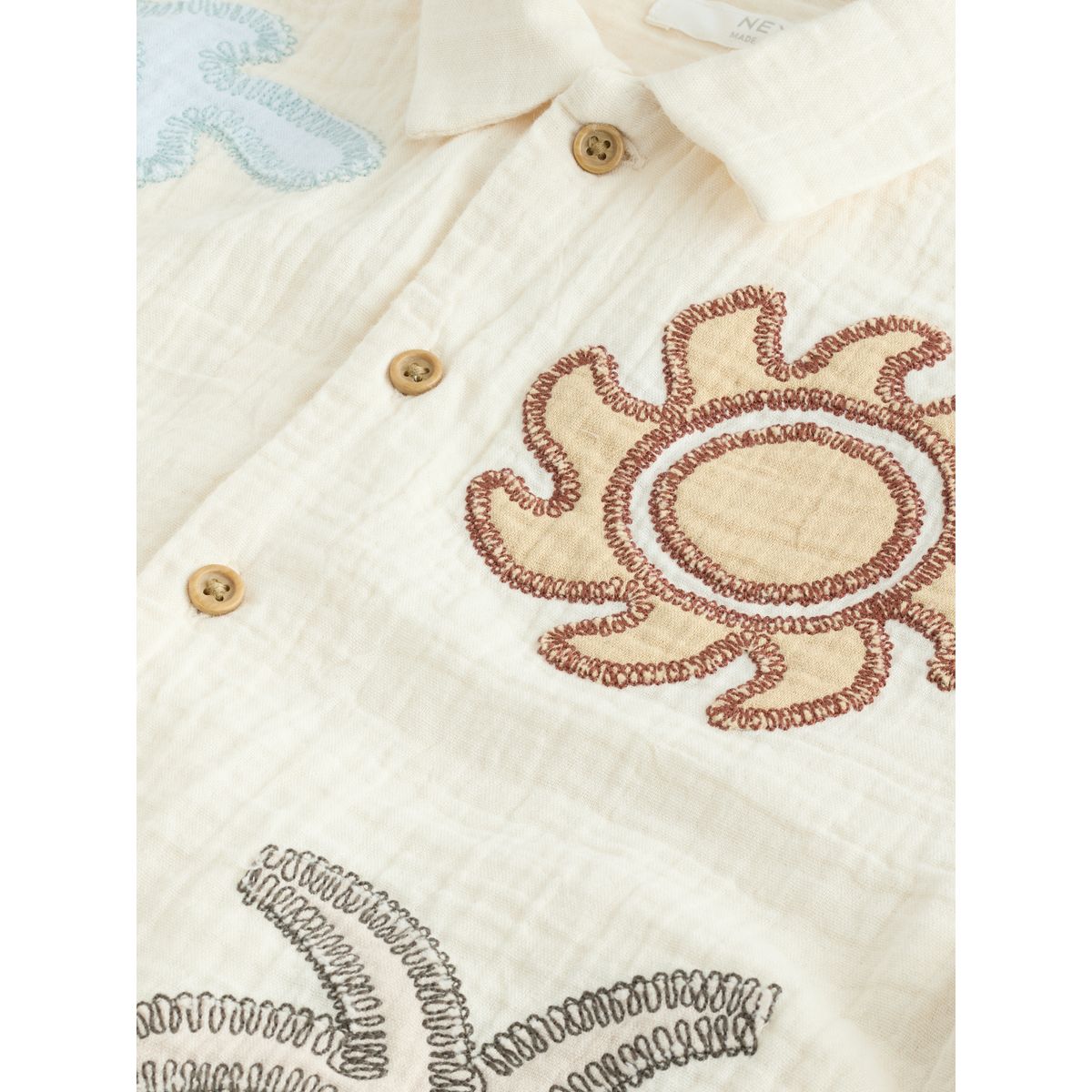 Chemise à manches courtes et broderie palmier broderie écru palmier soleil, NEXT