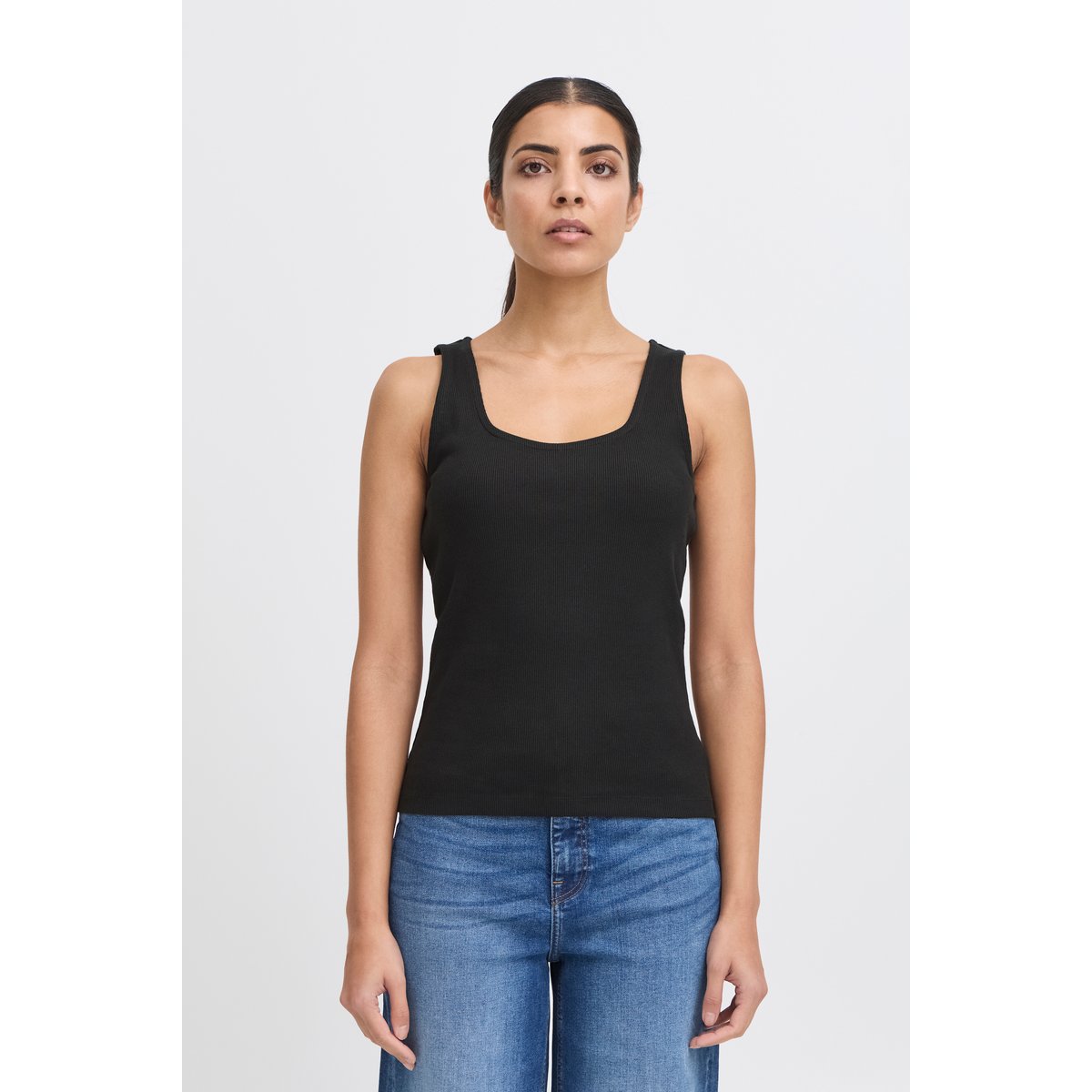 Débardeur en coton, coupe ajustée noir black, ICHI