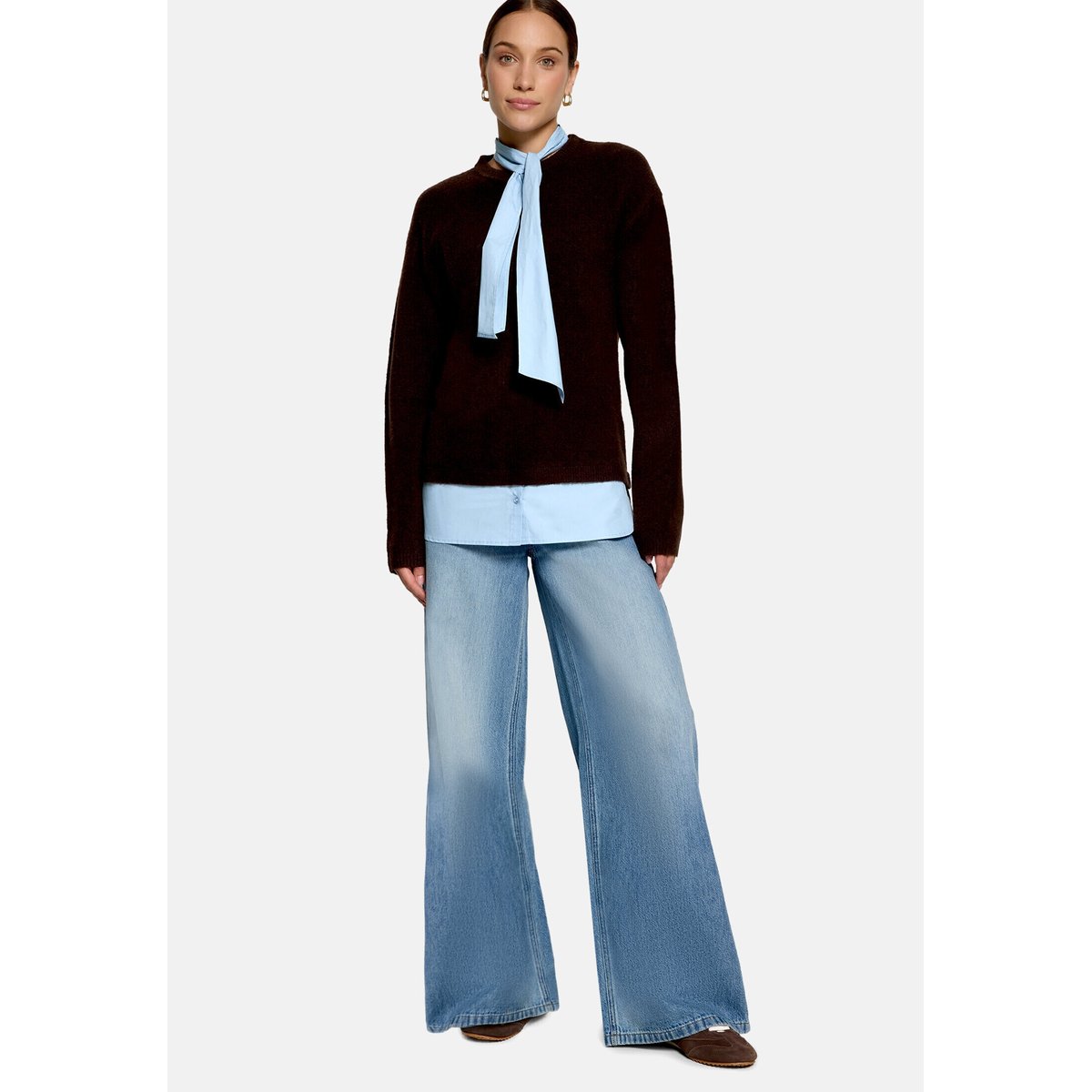 Pull-over en maille à empiècement façon blouse patch brown/blue, ZERO