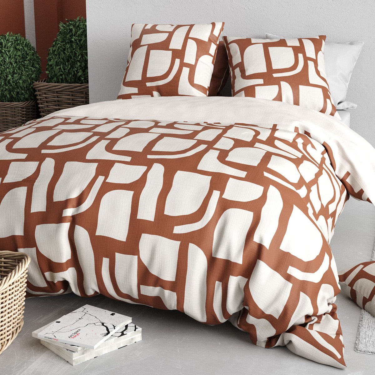 Parure housse de couette en coton imprimée, Oumy terracotta, C DESIGN HOME TEXTILE