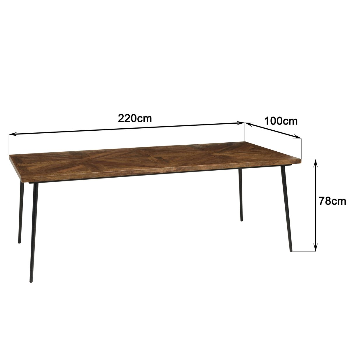 Table de repas rectangulaire bois recyclé marqueterie 220 cm KORKAI bois naturel, PIER IMPORT
