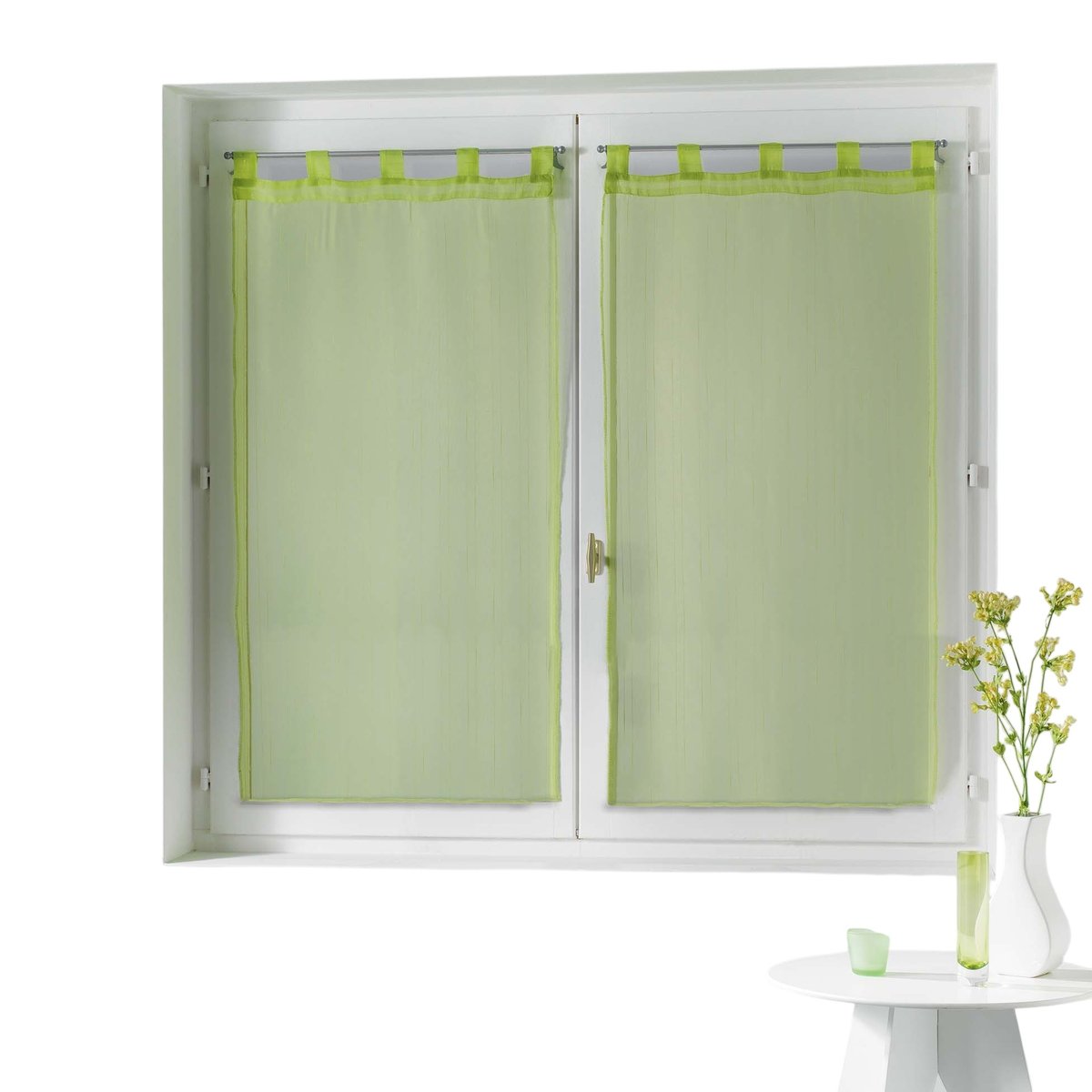 Paire de Voilage raye Horizon vert, EDEN