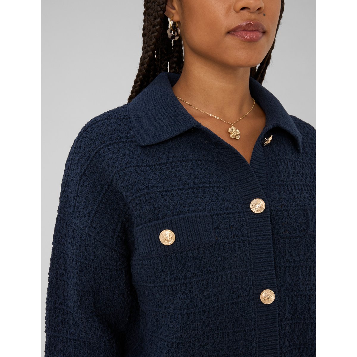 Gilet boutonné col polo bleu foncé, BZB
