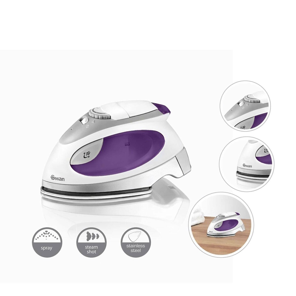 900W Travel Iron with pouch - SI3070 purple, SWAN