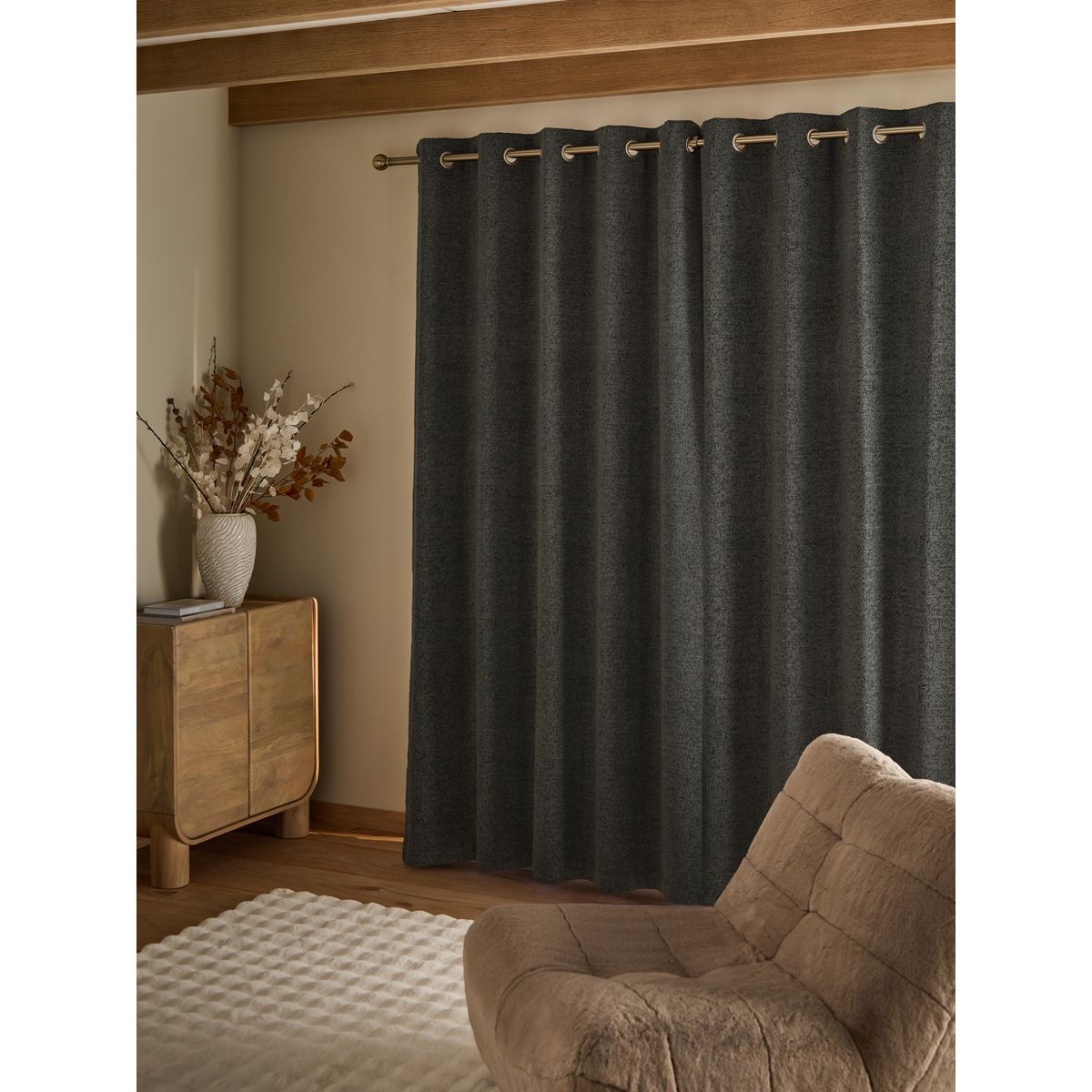 Rideaux à œillets en maille bouclée gris anthracite, NEXT