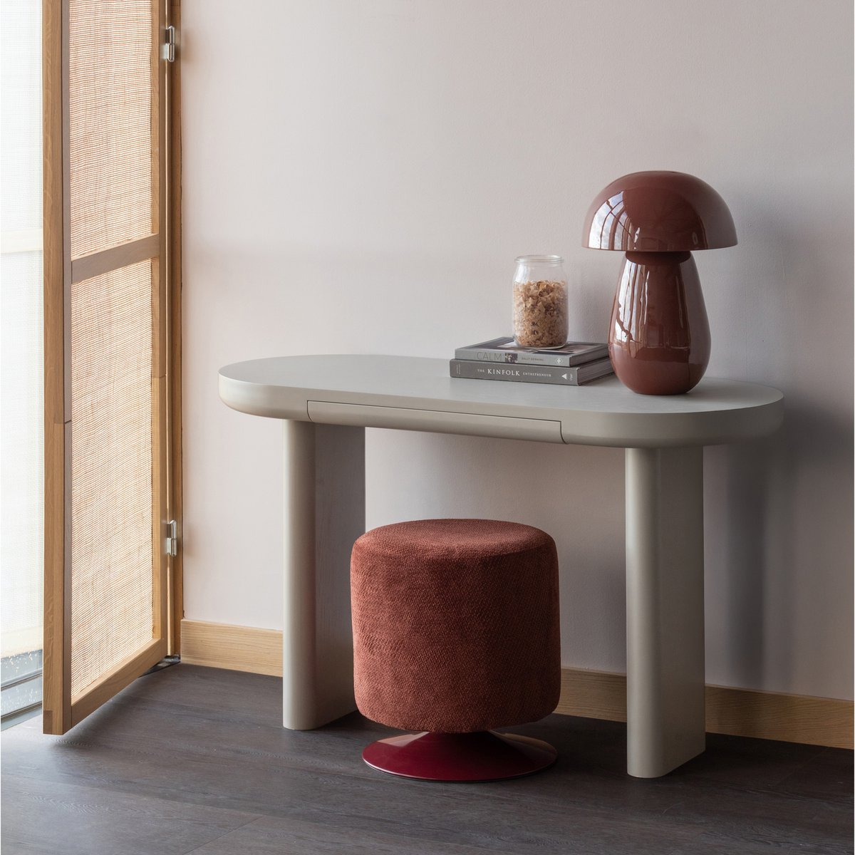 Pouf pivotant en bouclé ISLEN rouge, WOOOD