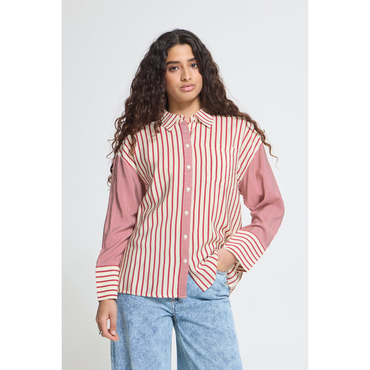 Á manches longues rouge blanc rhododendron/white stripe, ICHI