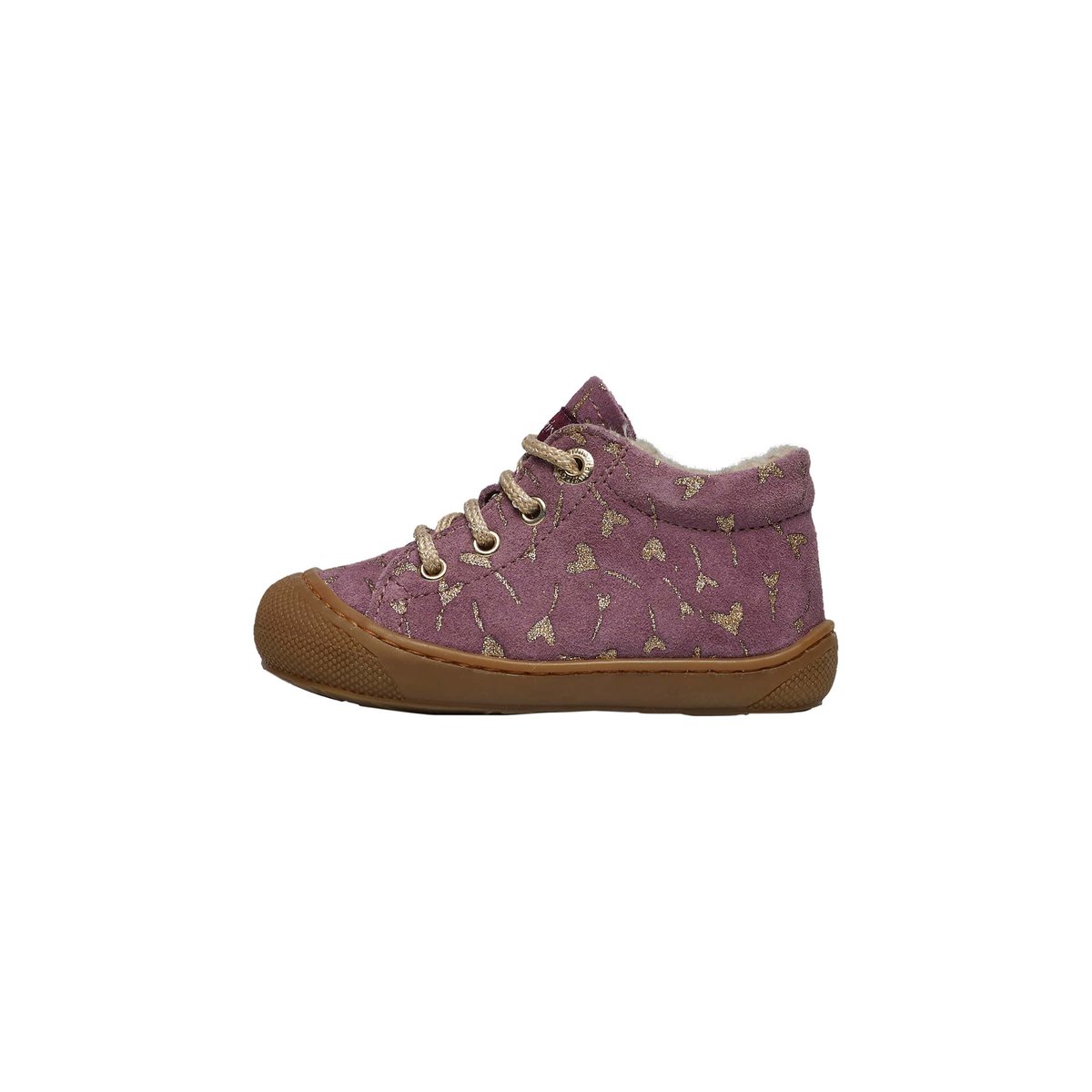 Chaussures premiers pas en suède avec cœurs pailletés COCOON violet, NATURINO
