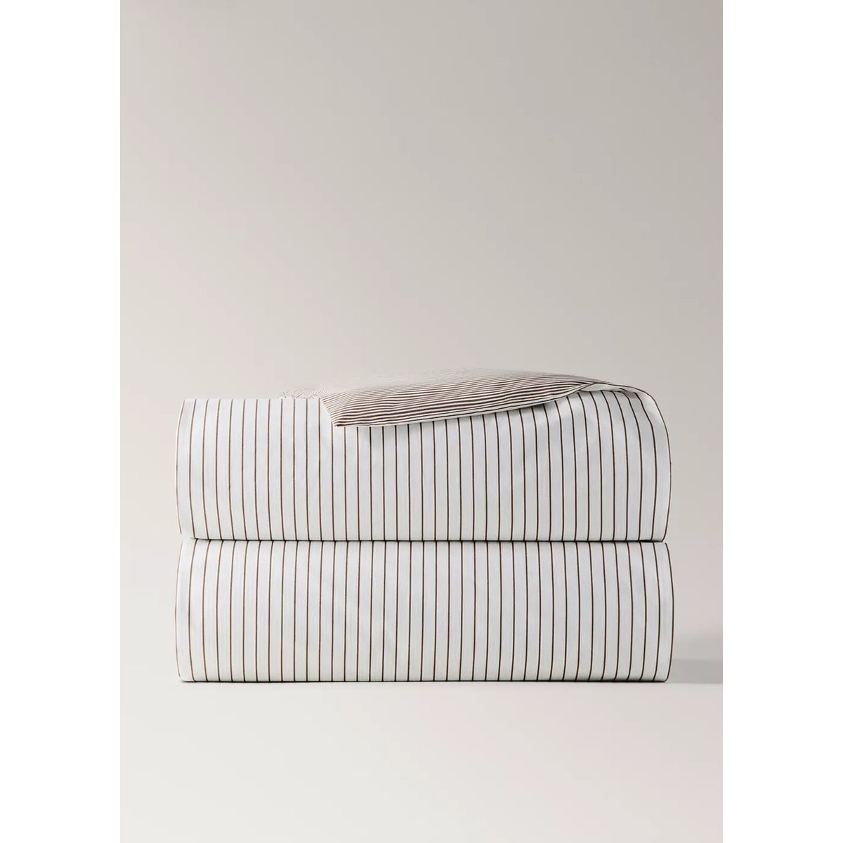 Housse de couette 100 % percale de coton à rayures Lit 150/160 cm café, MANGO HOME