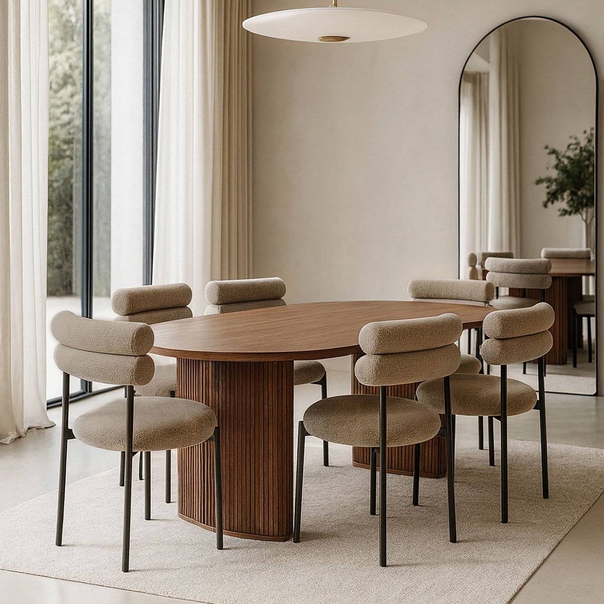 Ensemble table et 6 chaises, GINA beige-naturel-noir, NOW'S HOME